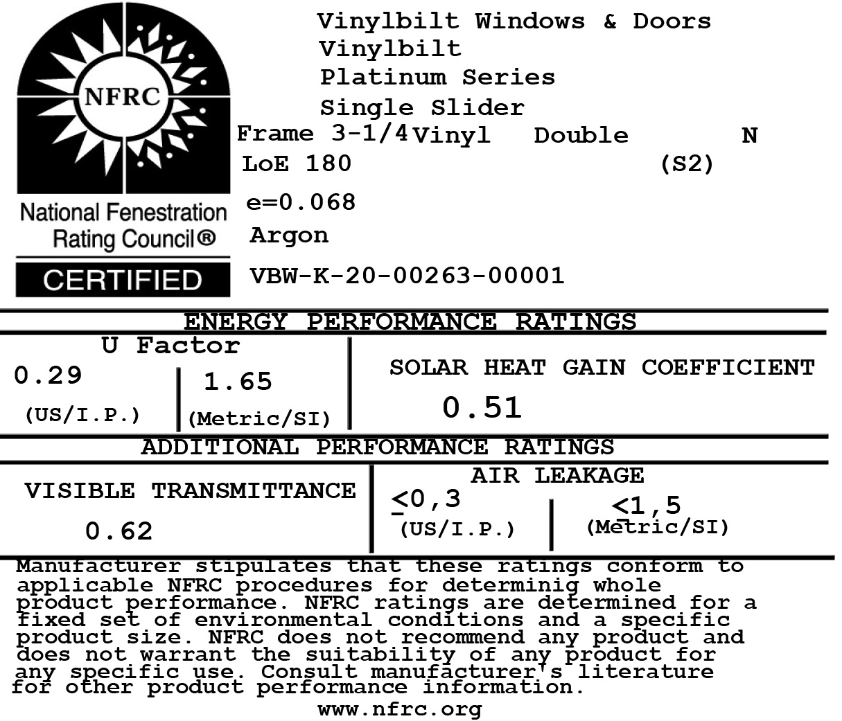 An information label showing details of energy performance ratings